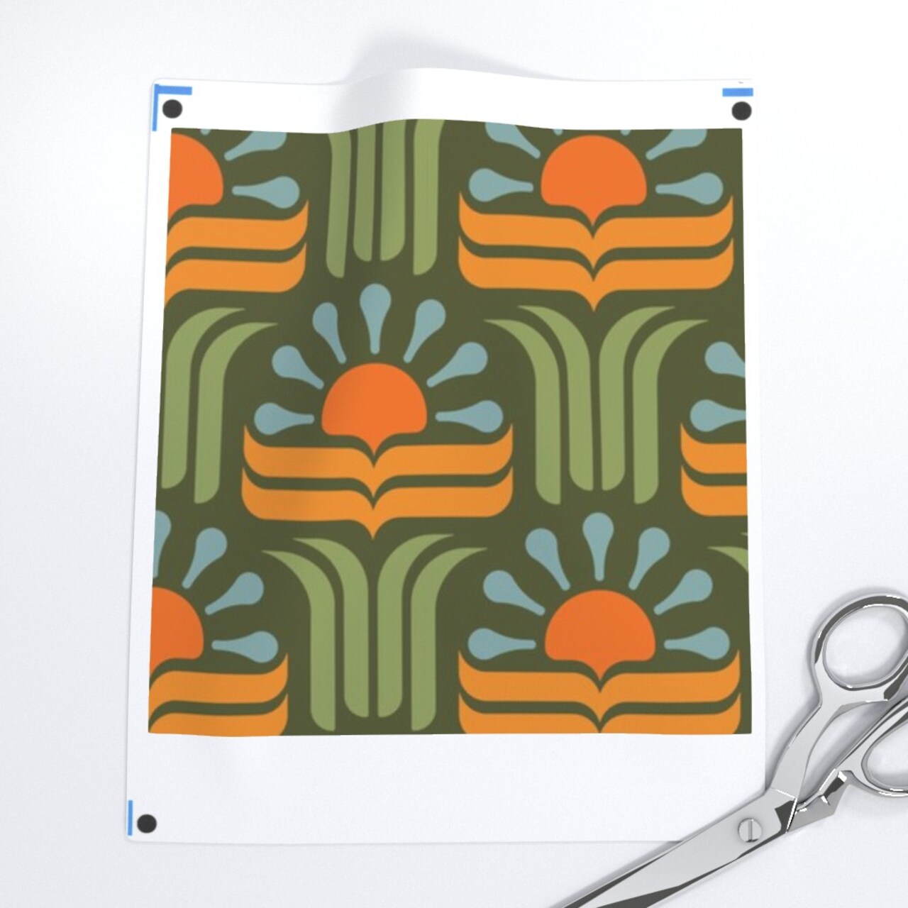 Geometric Floral Retro Botanical Art Nouveau 70S Groovy Boho Scandi Orange Green Custom Removable Wallpaper by Spoonflower Peel & Stick Wallpaper 2FT Wide